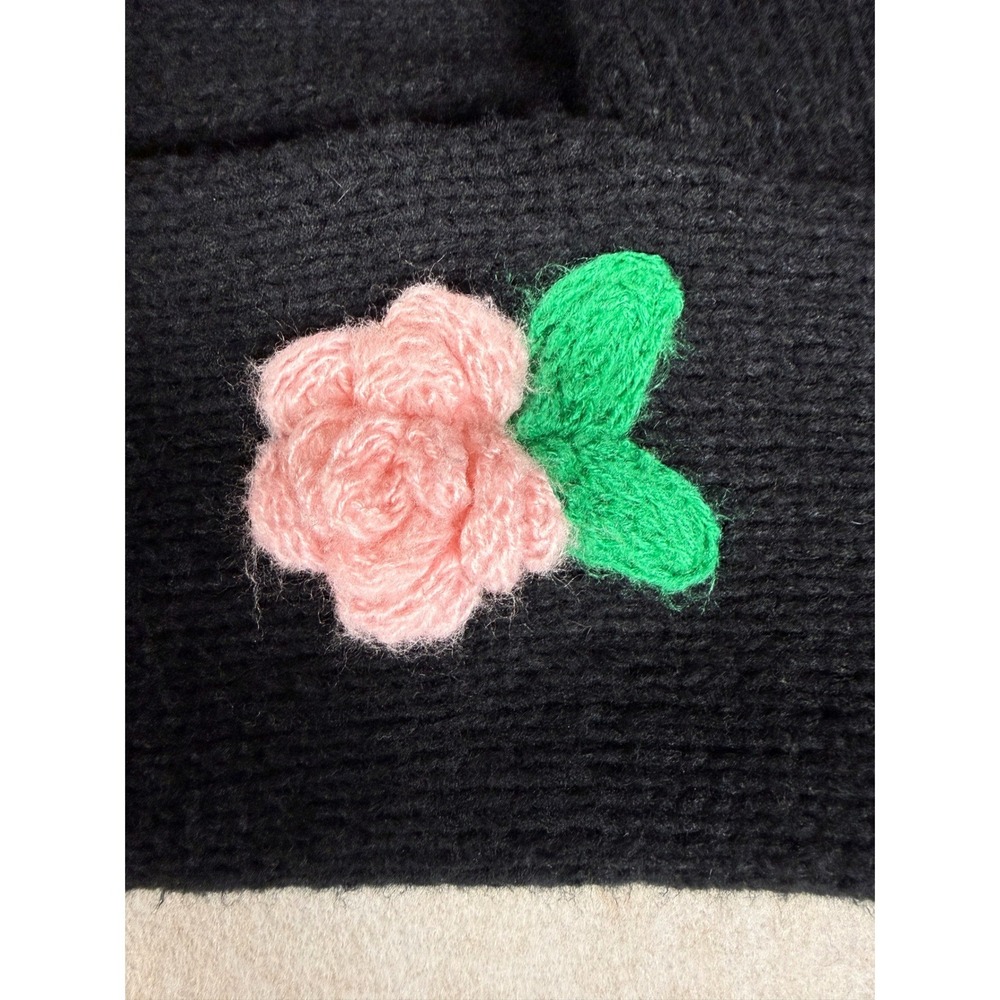 Womens Cardigan Black Size S Applique Crochet 3D Pink Rose Grannycore Cottagecor - Picture 8 of 14